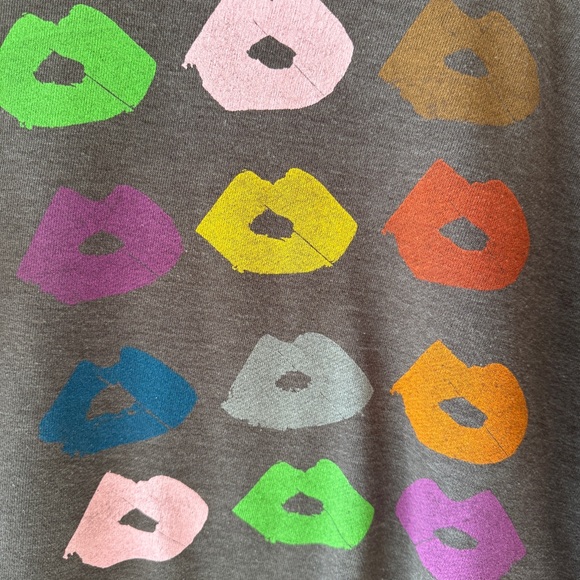 Junk Food Gray Multicolor Lips Graphic Pullover Sweatshirt Womens XS - Picture 3 of 6